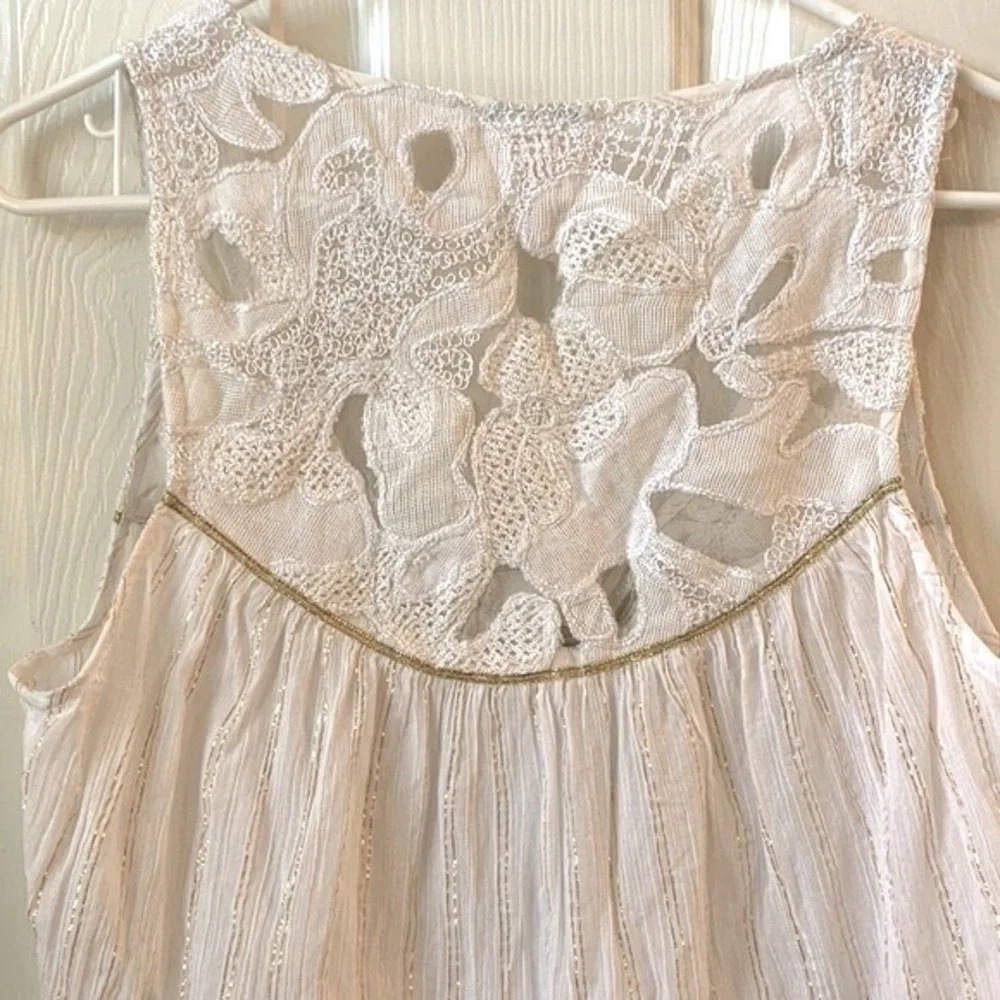 Free People Golden Metallic Goddess front button Tunic Top Ivory gold Medium - Picture 6 of 9
